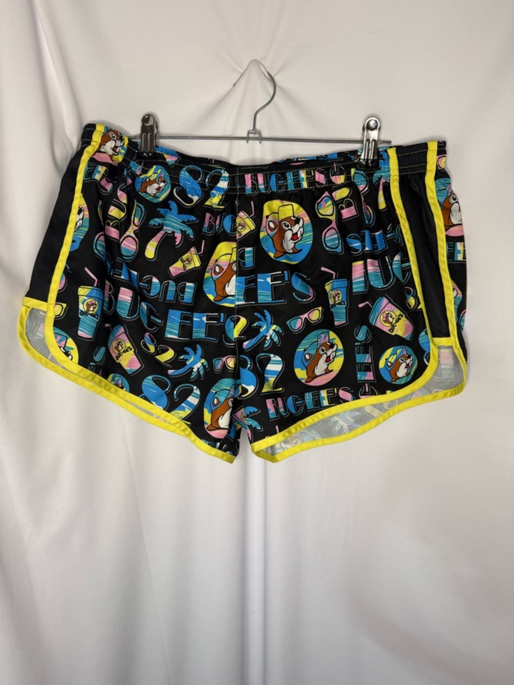 Bucees Black Retro Graphic Women's Athletic Shorts with Yellow Trim